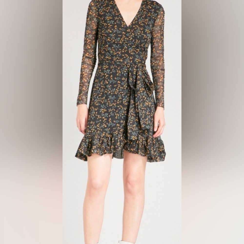 Ganni Tilden Mesh Floral Wrap Dress